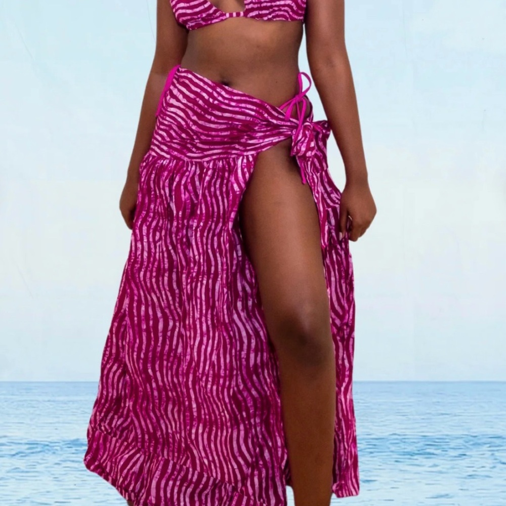4pc Pink Zebra Print Bikini and Cover-Up Set w/ headband - Picture 4 of 5